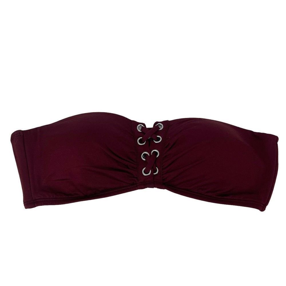 Strapless Bikini Top Burgundy Red Lace Up Swimwear Top Wireless Size M Mossimo